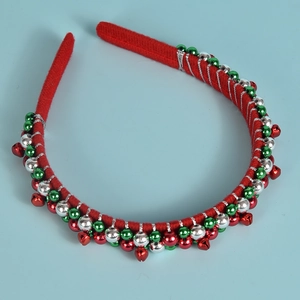 Weihnachtshaarreif mit roten und grünen Glocken auf Samtband für festliches Haarstyling