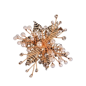 Barrette de mariée faite main avec fleurs dorées, perles et strass pour accessoire de mariage