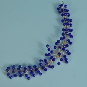 Fascia sposa fatta a mano con perle di cristallo blu scuro e filo d'argento per matrimoni