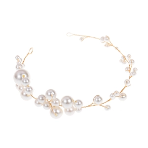 Cerchietto per capelli da sposa fatto a mano con perle e filo dorato elegante