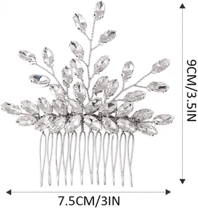 Détail du peigne de mariée avec dimensions 9x7.5cm et cristaux marquise brillants