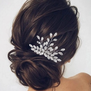 Peigne à Cheveux de Mariée en Strass pour Femmes Mariage Fête Forme de Feuille Alliage Fil Torsadé Or Argent Accessoires Bijoux