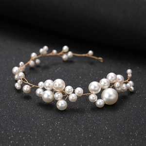 Fascia per Capelli da Sposa in Künstliche Perle Fatta a Mano Elegante Copricapo da Sposa Filo Oro Argento Accessorio per Capelli Donna
