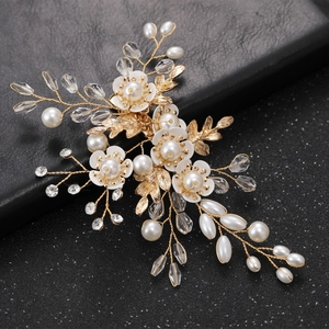 Handmade Elegant Flower Bridal Hair Comb With Faux Artificial Pearl And Crystal Rhinestone Wedding Hair Accessories For Brides Women