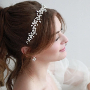 Handmade Bridal Hair Vine With Imitation Artificial Pearl And Marquise Glass Rhinestone Elegant Floral Headpiece For Wedding Party Women