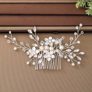 Elegante Pettine per Capelli da Sposa in Lega d'Argento con Fiori Strass e Künstliche Perle Sintetiche Accessorio per Matrimonio Festa Donna
