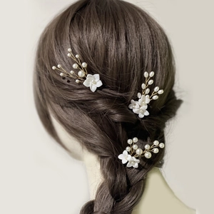 Ensemble de Pics à Cheveux Mariée Fleur et Künstliche Perle Épingles à Cheveux en U Accessoires de Cheveux de Mariage Faits à la Main