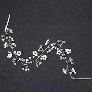 Bridal Hair Vine Handmade Artificial Pearl Crystal Flower Hairband Silver Alloy Woven Headpiece For Wedding Banquet Women Jewelry