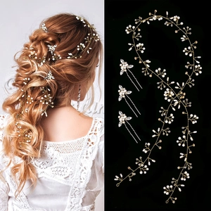 Set accessori capelli sposa con tralcio di perle bianche e forcine di cristallo