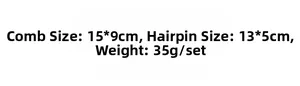 Dimensions détaillées du peigne et des épingles à cheveux en cristal pour la mariée