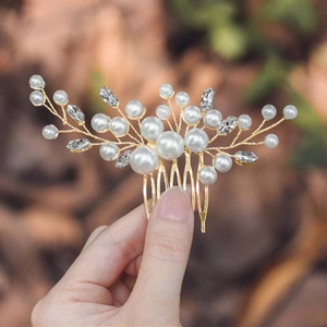 Handmade Bridal Hair Comb Artificial Pearl Rhinestone Leaf Headpiece For Women Wedding Party Gold Silver Alloy Hair Accessory