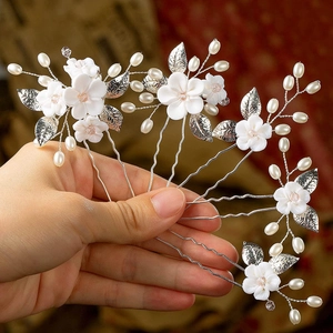 Elegant Bridal Hair Pins Set Alloy Polymer Clay Flower Imitation Artificial Pearl For Wedding Banquet Women Romantic Hair Accessory