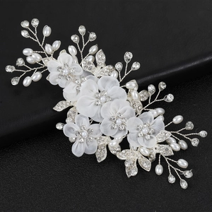 Pince à Cheveux Fleur en Organza Fait à la Main pour Femmes Mariage Fausse Künstliche Perle Strass Or Argent Accessoire de Coiffure