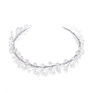 Detailed view of silver wire bridal hair vine with crystal beads and flexible metal loops