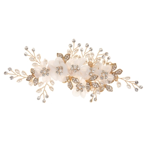 Barrette à fleurs en tulle blanc avec perles et strass pour filles fait main