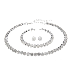 Elegante set di gioielli da sposa con collana di strass, bracciale e orecchini a lobo