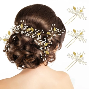 Set de Barrette Cheveux Mariée Fait Main Künstliche Perle d'imitation Feuille de Métal Élégant Or Argent Accessoire Cheveux Mariage pour Femme Fête