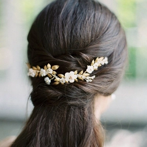 Bridal Flower Gold Leaf Hair Vine Alloy Rhinestone Artificial Pearl Wedding Headpiece For Women Photography Hair Accessories