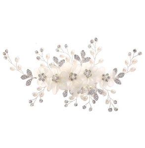 Pince à cheveux florale faite main avec fleurs blanches, perles et strass