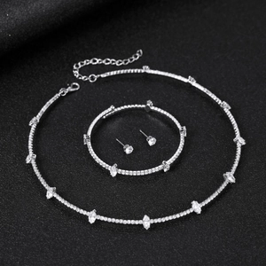 Bridal Alloy Rhinestone Necklace Bracelet Earrings Combination Wedding Banquet Marquise Crystal Accessories Jewelry For Women