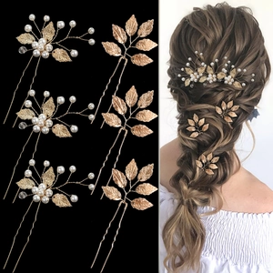Épingles à Cheveux Mariée Feuille Or Argent Avec Fausse Künstliche Perle Accessoires Cheveux Élégants Mariage Banquet Femme