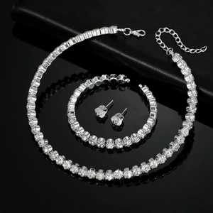 Set gioielli sposa argento con collana tennis bracciale e orecchini a lobo tondi