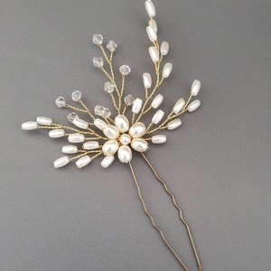 Handgefertigte Braut-Haarnadel Golddraht Künstliche Perle Kristall Blumen Haarschmuck Elegante Hochzeit U-Form Haargabel Für Damen Schmuck