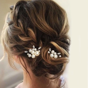 Lot de 2 épingles à cheveux en argent avec perles et cristaux pour coiffures de mariage