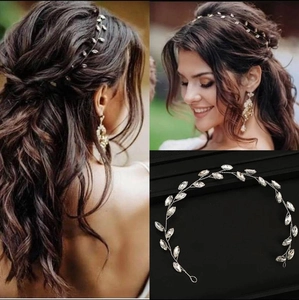 Fascia per Capelli da Sposa Fatta a Mano Con Foglie di Strass Matrimonio Per Donna Oro Argento Filo Accessori Capelli