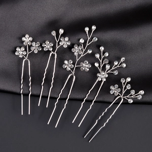 Set de 5 épingles à cheveux de mariée avec fleurs en strass argentés pour coiffure chic