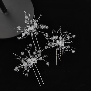Lot de 3 épingles à cheveux de mariée avec fil argenté et perles transparentes