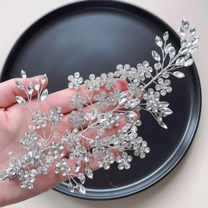Handmade Alloy Rhinestone Flower Leaf Bridal Hair Clip Elegant Silver Floral Hair Accessories For Wedding Party Women