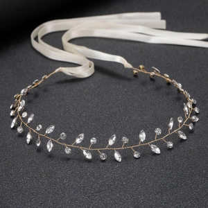 Luxuriöses Gold Legierung Strass Braut Haarband Handgewebt Rebe Hochzeit Haarschmuck Elegant Satinband Kopfschmuck Für Damen