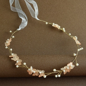 Handmade Butterfly Faux Artificial Pearl Headband Bridal Wedding Hair Accessory Forest Style Gold Wire Woven Elegant Romantic Women Headpiece