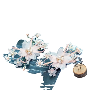 Pink and white tulle flower hair clips with pearls for girls flower wedding accessories