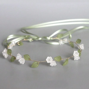 Handmade Lily Of The Valley Flower Wreath Headband Forest Style Bridal Bridesmaid Wedding Hair Accessory With Satin Ribbon