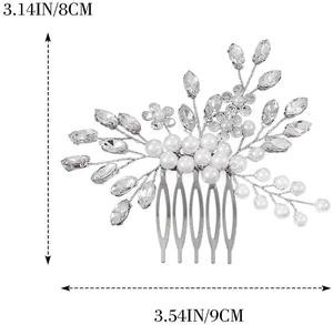 Pettine per capelli da sposa argento con perle e strass marquise a fiori