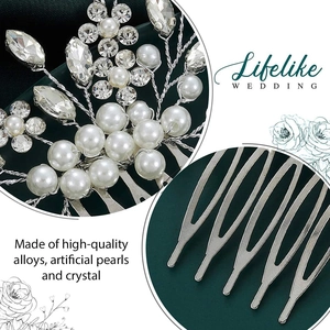 Pettine per capelli da sposa con perle e cristalli, design floreale in lega d'argento