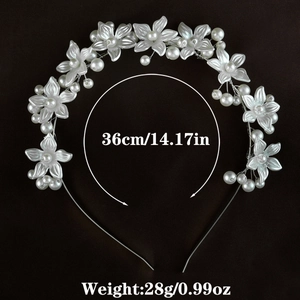 Elegant white flower pearl headband with silver wire for women wedding hair accessories