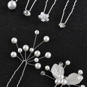 Épingles à cheveux en forme d'U argentées avec perles et cristaux pour coiffure mariée