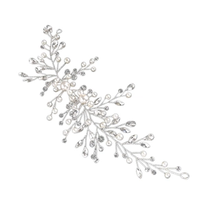 Vigne de cheveux de mariée faite main avec perles blanches et cristaux sur fil d'argent