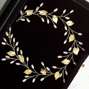 Women Elegant Alloy Leaf Bridal Headband With Faux Artificial Pearl Decorative Hair Vine Headpiece For Wedding Party Jewelry