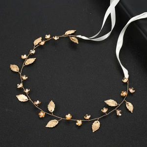 Handgefertigtes Brauthaar Vine Gold Silber Legierung Blatt Blume Kunstperle Hochzeit Haarband Für Braut Damen Wald Stil Elegante Haarschmuck