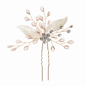 Épingle à cheveux en U faite main avec feuilles de résine blanche et perles cristal
