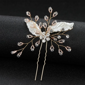 Pic à Cheveux en Forme de U en Alliage Fait Main avec Strass et Feuille de Résine pour Mariage Mariée Perle Artificielle
