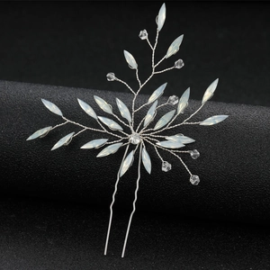 Forcina per Capelli a U da Sposa Elegante Ramo di Metallo con Foglia e Strass per Donna Accessori per Capelli da Festa Formale