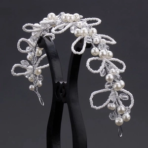 Bridal Hair Vine Handcrafted Faux Artificial Pearl Artificial Crystal Beaded Headband Wedding Hair Accessories For Women White Silver