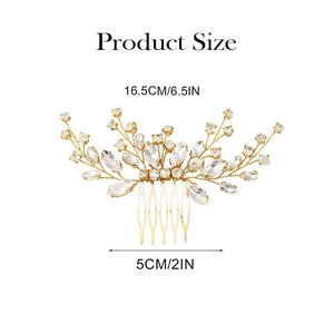 Handmade gold bridal hair comb with crystal rhinestones and delicate leaf branch design