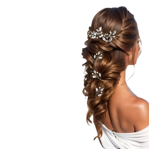 Parure de 4 bijoux de cheveux de mariée avec strass argentés et perles blanches sur modèle