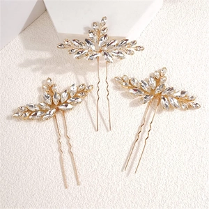 Pic à Cheveux de Mariage en Strass Feuille Vintage Or Épingle à Cheveux en Forme de U en Alliage de Cristal Bijoux Femme